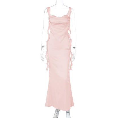2023 Summer Lace Backless Dress with Ruffles