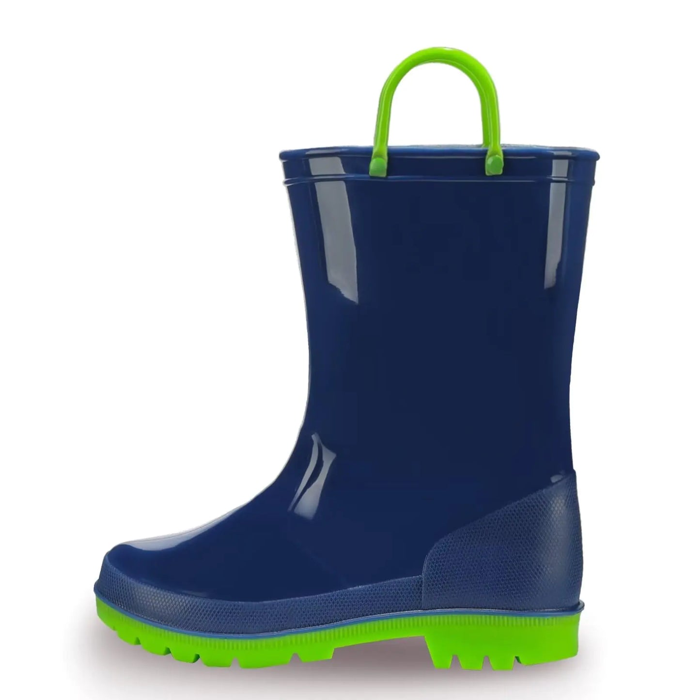 EUXTERPA Toddler Kids Rain Boots for Girls Boys Waterproof Solid Color Rain Shoes with Easy On Handles Navy-Green Size 1