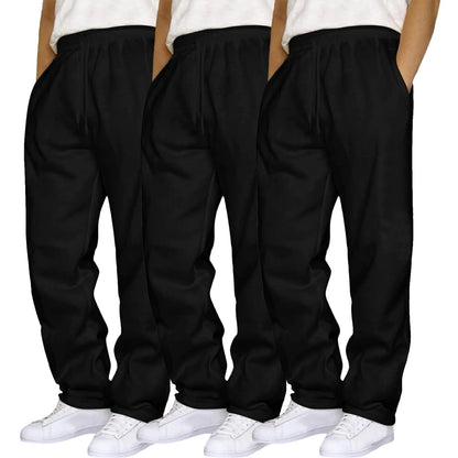 Mens 3 Pack Fleece Sweatpants Athletic Workout Jogger Trousers Baggy Elastic Drawstring Track Pants with Pockets