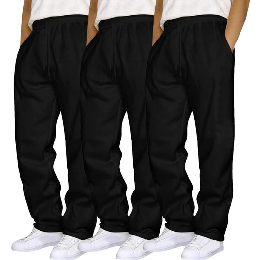 Mens 3 Pack Fleece Sweatpants Athletic Workout Jogger Trousers Baggy Elastic Drawstring Track Pants with Pockets