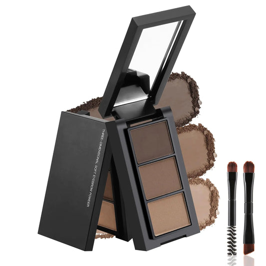 GEUUFEA 3 Colors Eyebrow Makeup Kit Professional Brow Contour Palette Waterproof Long-lasting Eyebrow Filler Powder with Mirror & Brow Brush