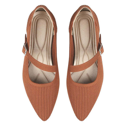 HIULYCENCE Mary Jane Flats Shoes Women Pointed Toe Ballet Flats Dressy Flats for Women Knit Flats Comfort Breathable Lightweight Washable Flats Shoes Brown US10