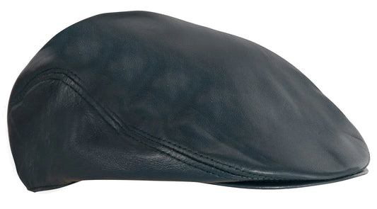 Mens Blue Flat Hat Leather Beret Newsboy Gatsby Golf Cabbie Cap L