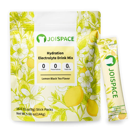 JOISPACE Electrolyte Drink Mix - Lemon Black Tea - Hydration Powder Packets with Tea Polyphenols & Ascorbic Acid | Non-GMO Gluten Free Vegan Electrolytes Powder Packets | 16 Servings