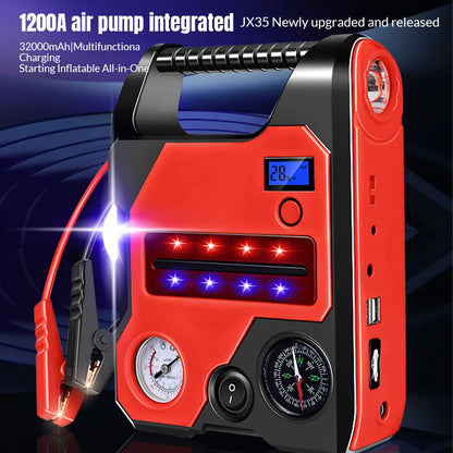 4 In1 Car Jump Starter with Air Compressor Portable Flashlight Starting Device