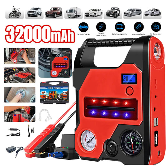4 In1 Car Jump Starter with Air Compressor Portable Flashlight Starting Device