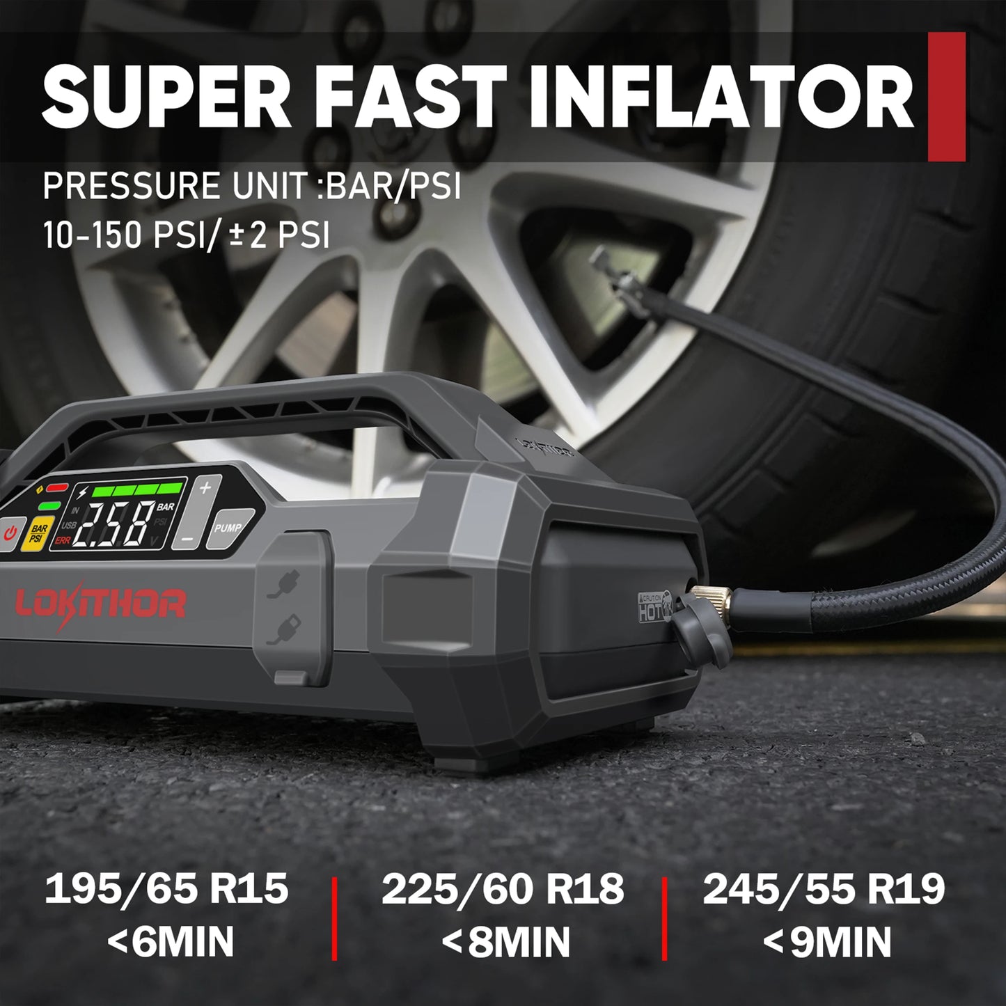Lokithor JA400 1750A 12V Jump Starter Air Compressor