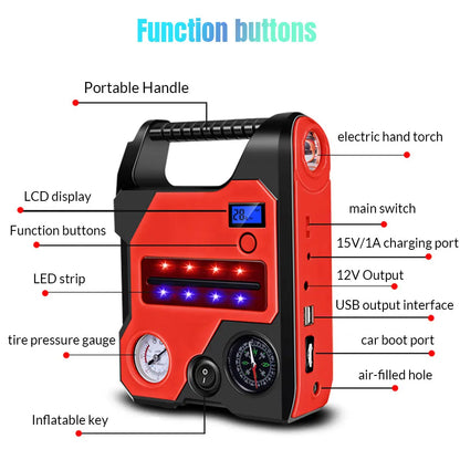 4 In1 Car Jump Starter with Air Compressor Portable Flashlight Starting Device