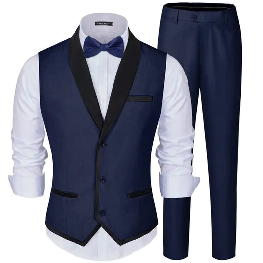 MAGE MALE Mens 2 Piece Suit Slim Fit Formal Business Vest Suit for Men Fashion Casual Wedding Waistcoat Pants Set Navy Blue