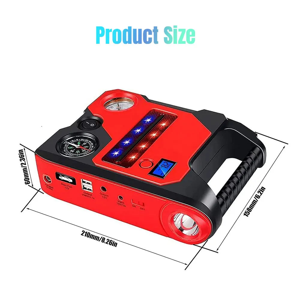 4 In1 Car Jump Starter with Air Compressor Portable Flashlight Starting Device