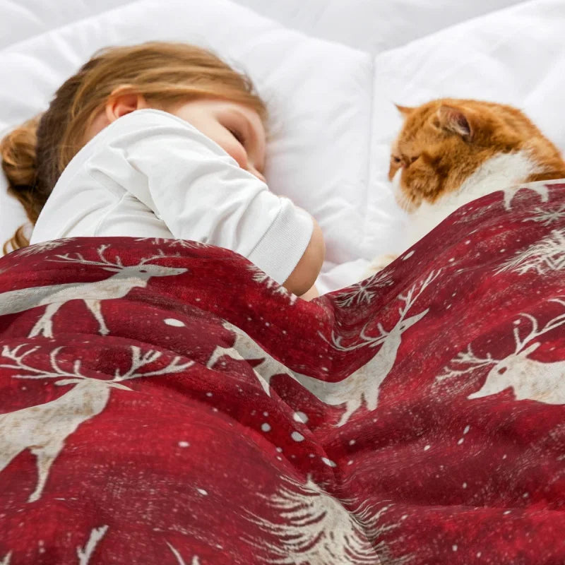 Christmas Deer Flannel Blanket, Super Soft