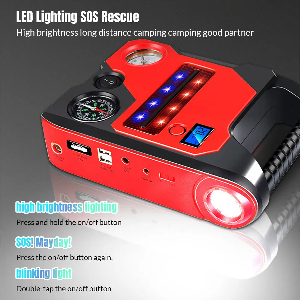 4 In1 Car Jump Starter with Air Compressor Portable Flashlight Starting Device