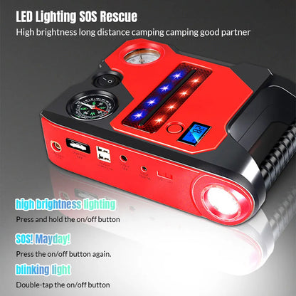 4 In1 Car Jump Starter with Air Compressor Portable Flashlight Starting Device