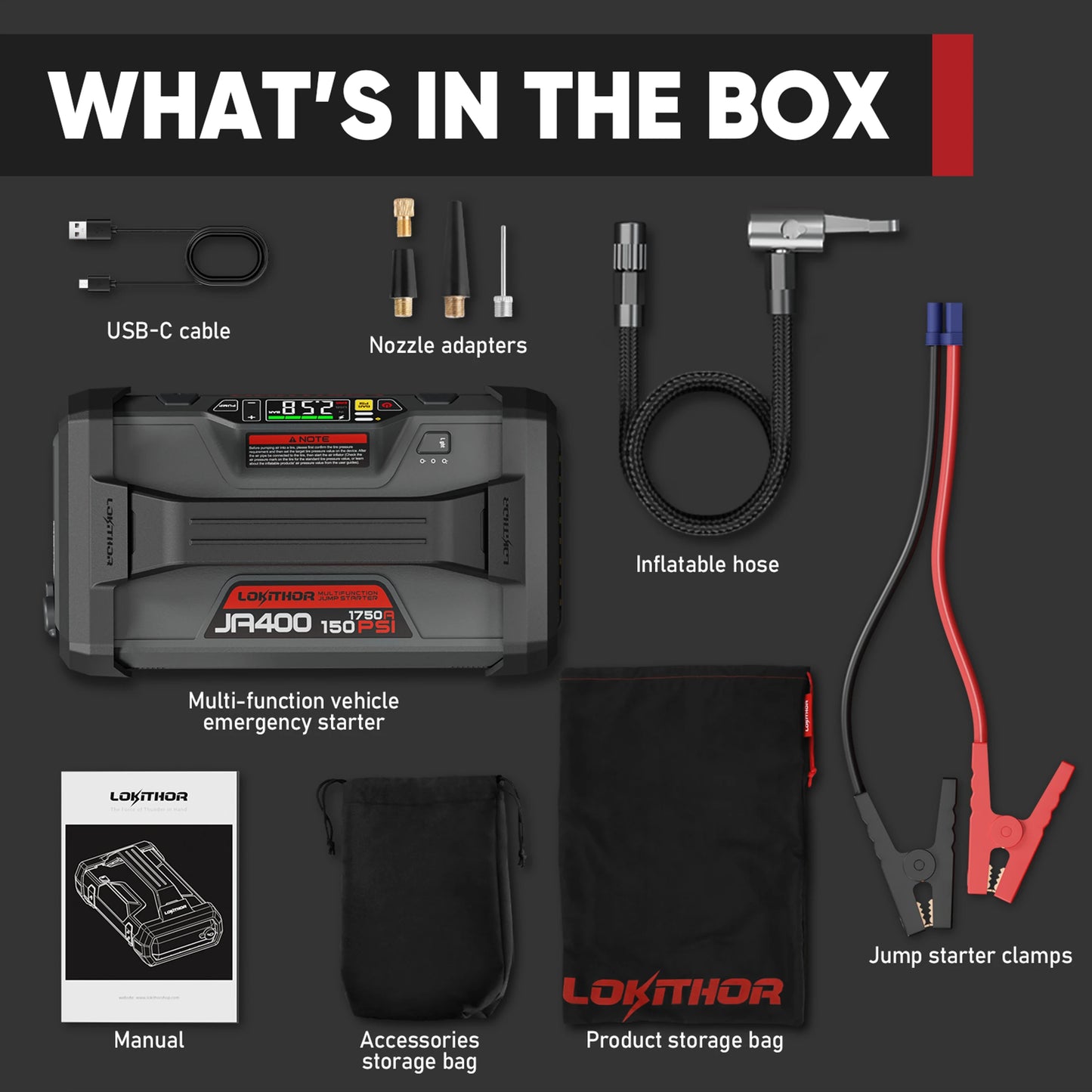 Lokithor JA400 1750A 12V Jump Starter Air Compressor