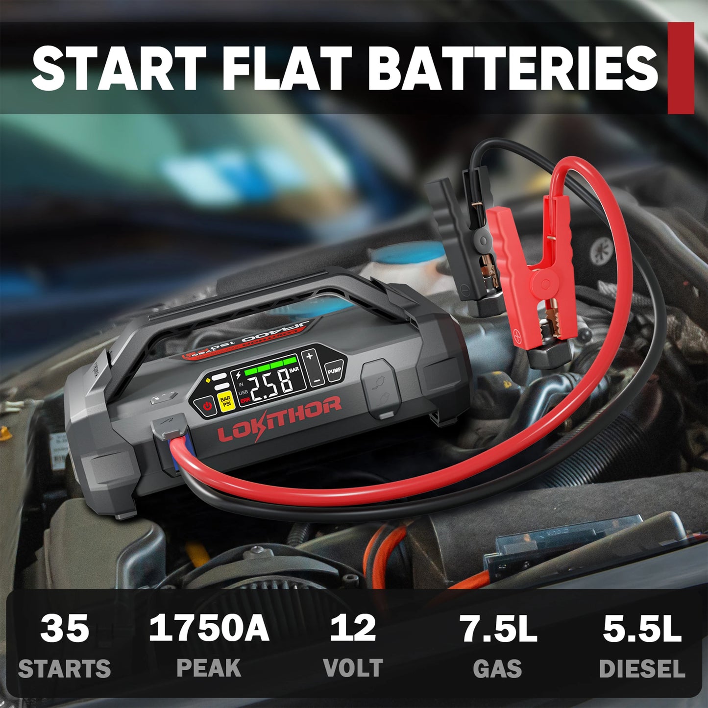 Lokithor JA400 1750A 12V Jump Starter Air Compressor