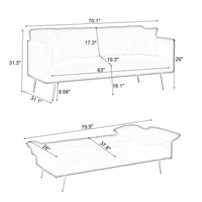 70.1 Inches Futon Sofa Bed, Convertible Double Sofa Bed With Folding Armrests For Living Rooms And Small Spaces