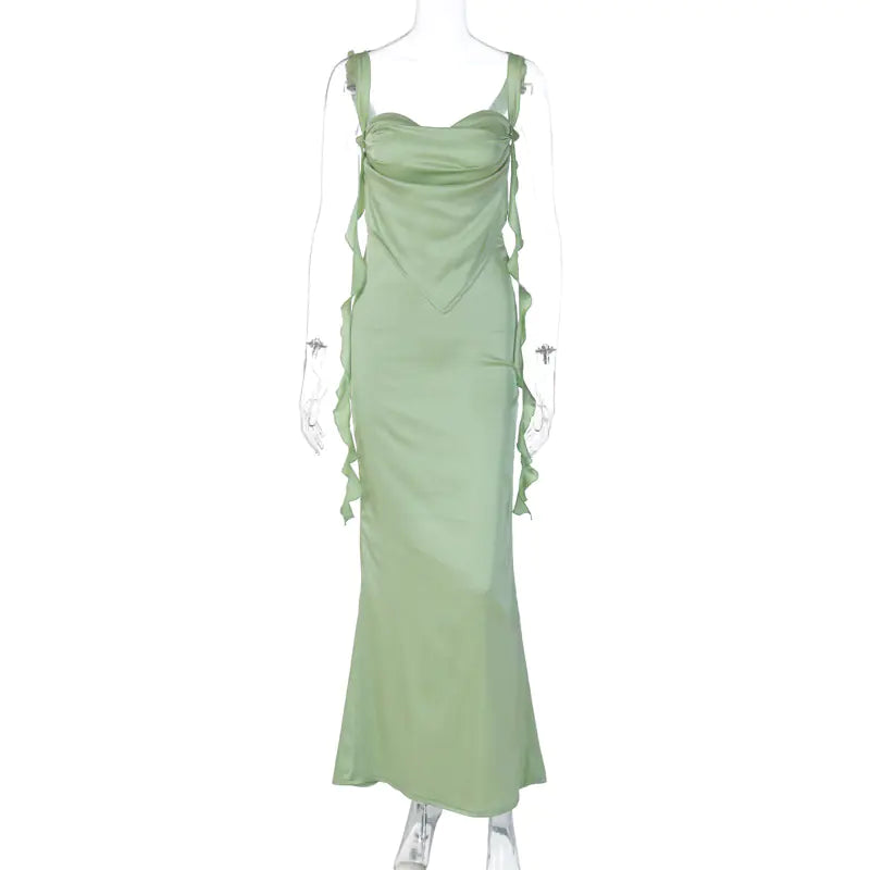2023 Summer Lace Backless Dress with Ruffles