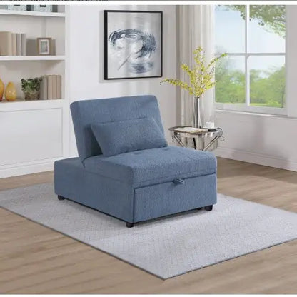 Contemporary Blue Gray Sleeper Sofa Chair Pillow Plush Tufted Seat 1pc Convertible Sofa Chair Sherpa Fabric Couch