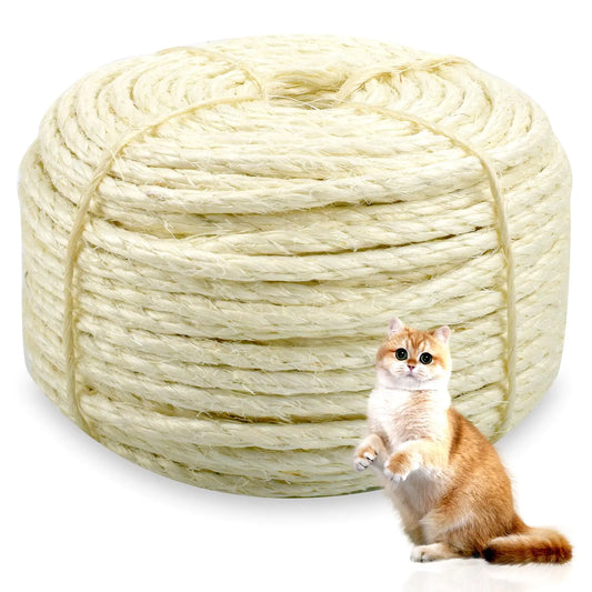 Sisal Rope for Cat Scratcher 1/6" mm Diameter 164 FT Cat Natural Sisal Rope for Repairing Cat Scratching Post Cat Tower Repair Rope Cat Tree Rope Replace Recovering and DIY