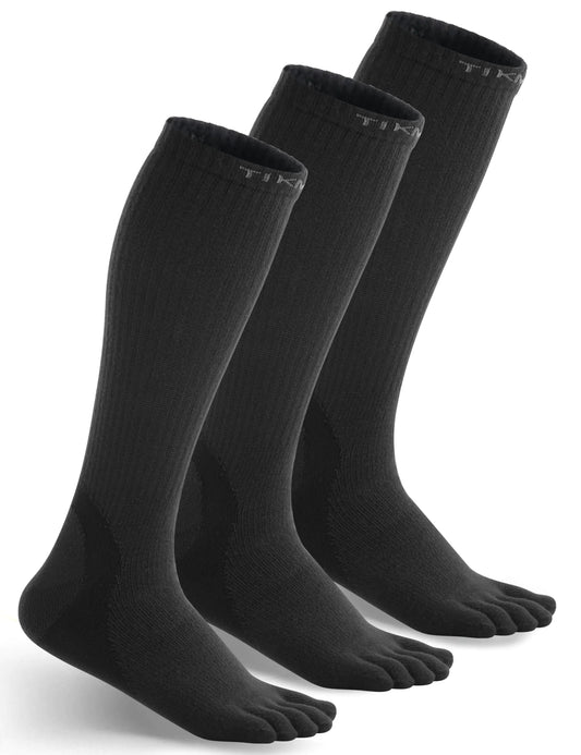 TikMox Toe Socks Crew Breathable Running Socks Athletic Arch Support Five Finger Socks 3-Pairs black for Men & Women(S)