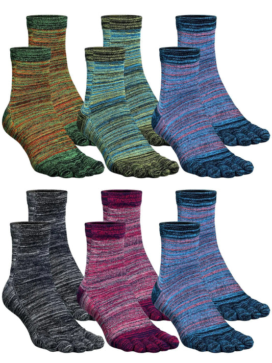 Fourluoo 6 Pairs Women Toe Socks Cotton Crew Toe Socks Running Toe Socks Breathable Socks with Toes for Women Men Athletic(Cute Color)