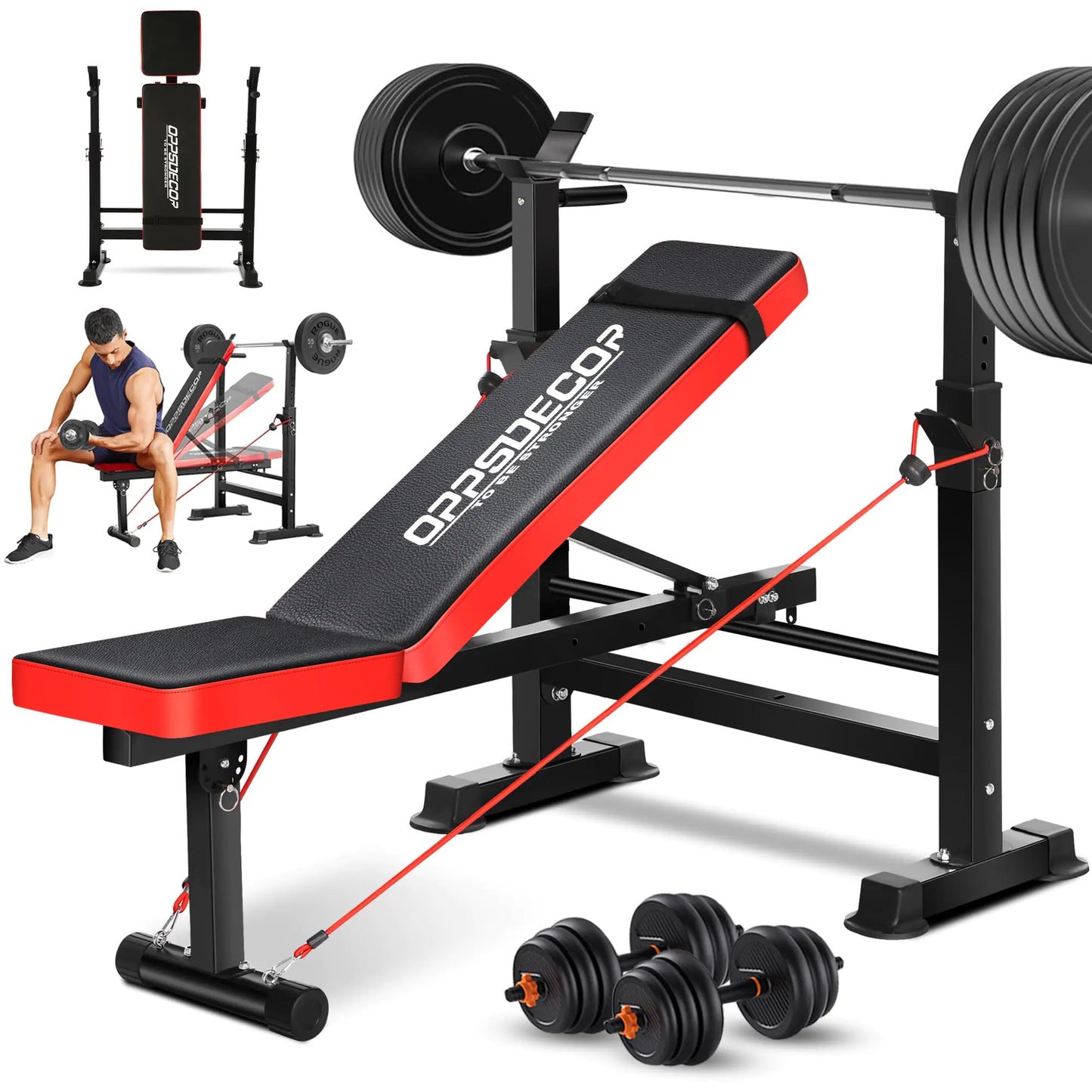 The OPPSDECOR 660lbs 6 in 1 Weight Bench Set with Squat Rack Workout Bench with Leg Extension Preacher Curl Rack Multi-Function Bench Press Set for Home Gym ZWX1113 New Version Weight Bench