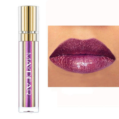 Maydear Chameleon Lipstick High Pigmented Purple Lipstick for Women Metallic Shine Lip Gloss Full-Coverage Multichrome Lipstick Long Lasting Rainbow Lip Makeup Gloden Plum(09)