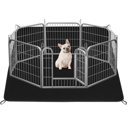 Dog Fence Puppy Pen Outdoor Pet Playpen Portable Dog Kennel Indoor Play Yard Gate for Small Medium Dogs Rabbits Cats with Bottom Pads (24Lx24H-8Panels Fence with Pad)