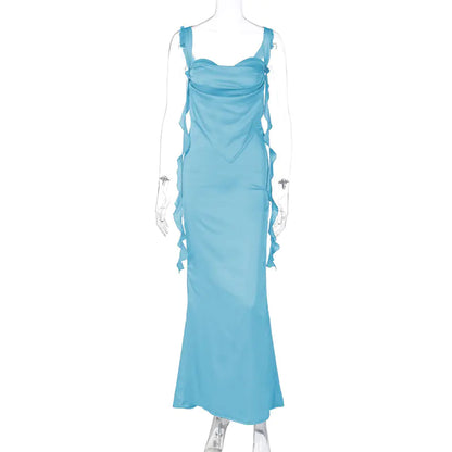2023 Summer Lace Backless Dress with Ruffles