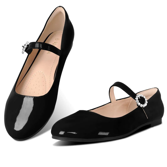 The Viapipa Womens Mary Jane Flats Comfortable Strap Flats Dressy Casual Ballet Flats Shoes Floral Buckle Round Toe Black Flats Shoes for Women Brown Size8