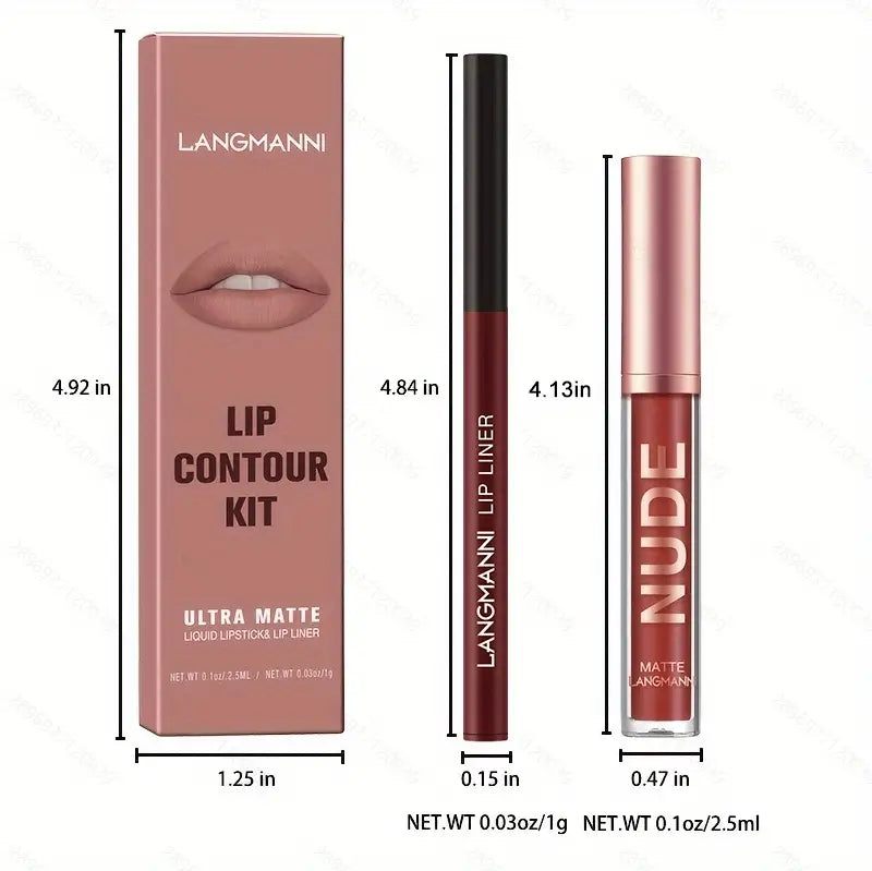 LANGMANNI 2Pcs Long-Lasting Lip Gloss & Liner Set