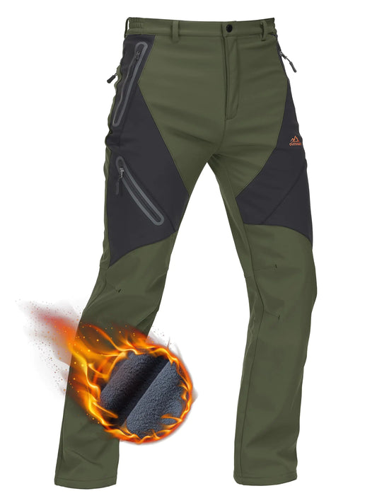 TACVASEN Softshell Winter Pants Men Stetch Pants Men Fleece Lined Pants for Cold Weather Snow Ski Hiking Pants Green