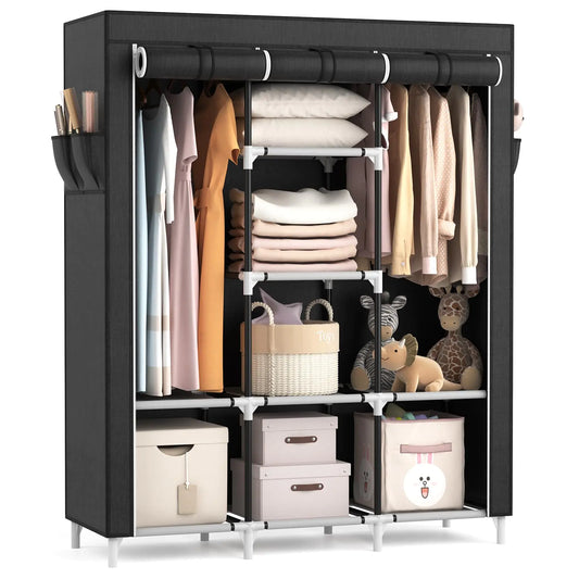 VTRIN Portable Closet Large Capacity Portable Wardrobe with 2 Hanging Rods and 8 Storage Shelves