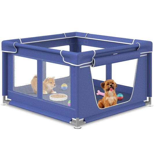 Dog Playpen 42 × 42 Inch Puppy PlayPen with Gate for Puppies Small and Medium Dogs Pet PlayPen for Outdoors & Indoors Tear Resistant Fabric. Blue