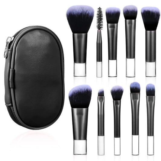 10 Pcs Travel Makeup Brushes Mini Makeup Brushes Travel Set with Case Portable Travel Size Makeup Brushes Cosmetic Brushes Kit for Foundation Eyeshadow Highlight Contour Blush & Concealer (black)