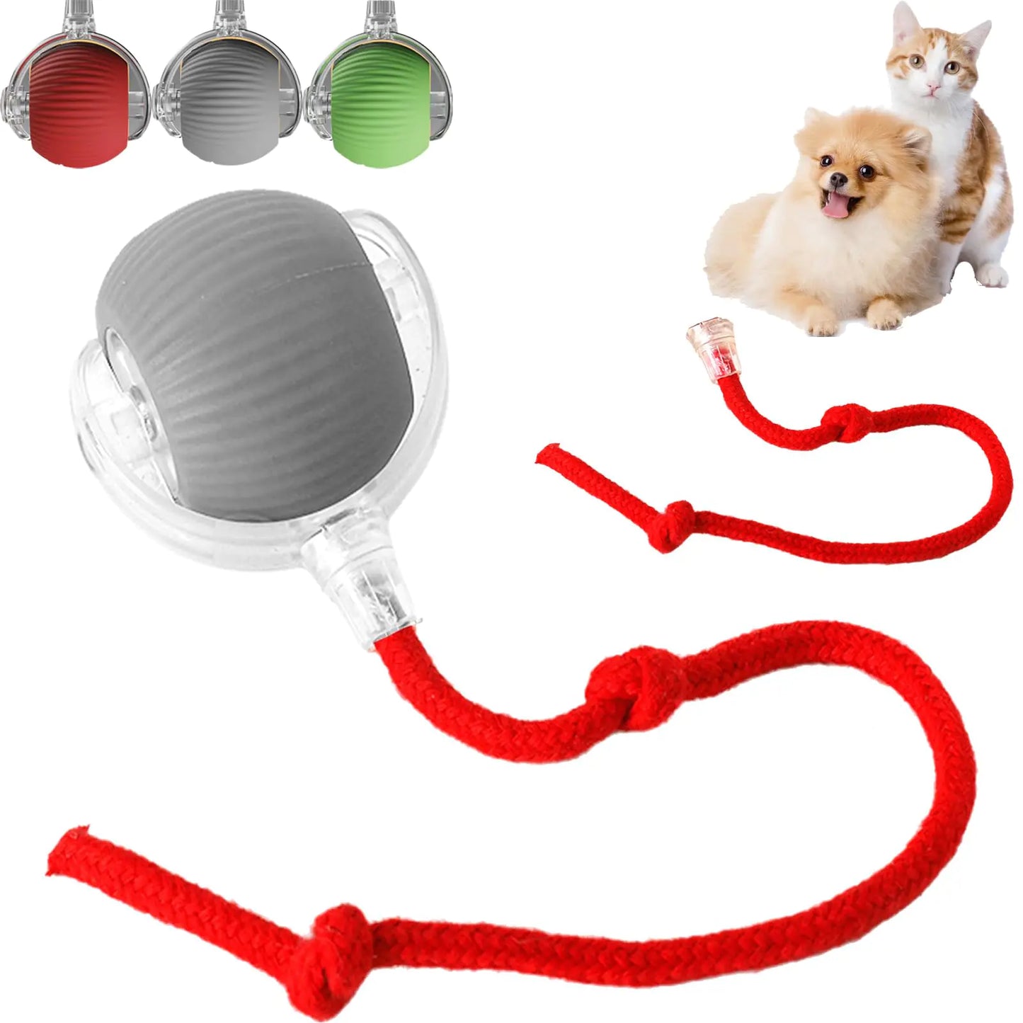 Interactive Dog Ball Electric Dog Ball Toy Interactive Rolling Ball Dog Toy Smart Automatic Cat Ball Toy with Replacement Rope Interactive Dog Toys for Indoor Dogs/Cats (Grey)