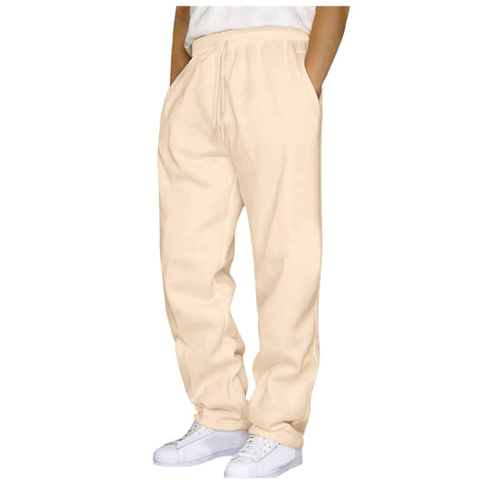 Mens Baggy Sweatpants Fleece Straight Leg Jogger Workout Casual Pant Loose Athletic Trousers Elastic Waist Pockets