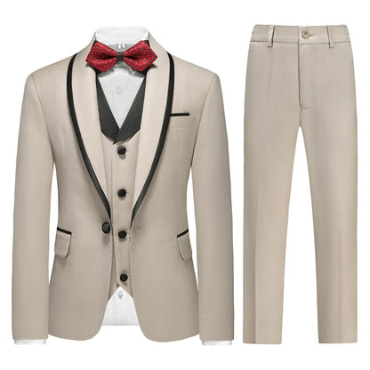RINFAM Boys Tuxedo Suit Set Slim Fit Sizes 5 Blazer Vest Pants 3 Piece Formal Wedding Outfit for Kids Beige