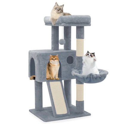 Athena Collection Cat Tree 36" Tall Cat Tree Tower for Indoor Cats Multi-Level Cat Tower House Activity Center Climbing Tower with Cat Condo & Hammock & Scratching Post & Dangling Ball LightGray