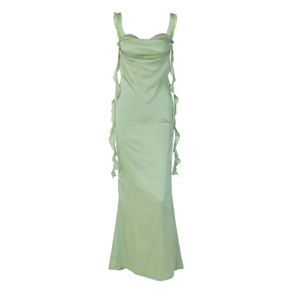 2023 Summer Lace Backless Dress with Ruffles