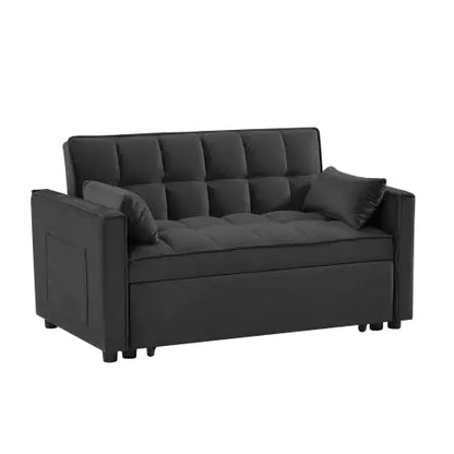 Modern Velvet Loveseat Futon Sofa Couch W  Pullout Bed,Small Love Seat Lounge Sofa W Reclining Backrest,Toss Pillows, Pockets,Furniture For Living Room,3 In 1 Convertible Sleeper Sofa Bed, Black