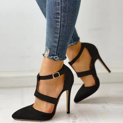 High-Heel Pointed Toe Buckle Hollow Sandals