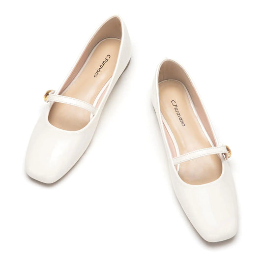 C.Paravano Mary Jane Shoes for Women | Womens Square Toe Flats | Mary Jane Flats | White Ballet Flats for Party | Dressy Shoes | Womens Flats Shoes (Size 7White_d)