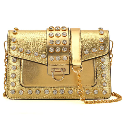 DIUY Purse for Women Trendy Leather Shoulder Bag Chain Ladies Crossbody Bags Vintage Crocodile Print Satchel Handbag for Women Golden
