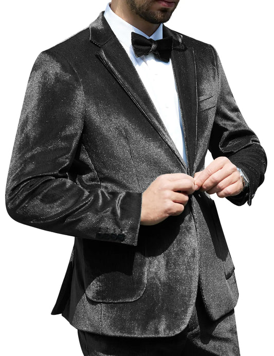 MAGE MALE Mens 2 Piece Suit Slim Fit Tuxedo One Button Dinner Jacket Wedding Prom Blazer Pants Suit Set Black
