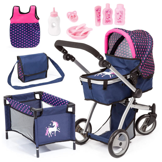Bayer Dolls: Pram Mega Set Easily Adaptable to Your Childs Height Pram is Suitable for Dolls up to 18" Sleeping Bag & Travel Bag Suitable for Dolls Up to 16"