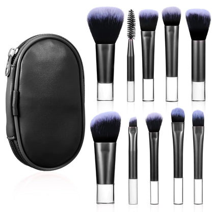 10 Pcs Travel Makeup Brushes Mini Makeup Brushes Travel Set with Case Portable Travel Size Makeup Brushes Cosmetic Brushes Kit for Foundation Eyeshadow Highlight Contour Blush & Concealer (black)