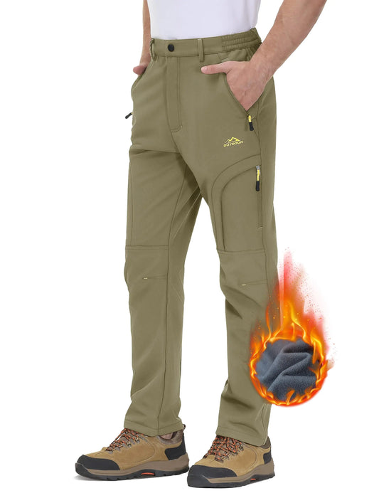 TACVASEN Winter Snow Pants for Men Waterproof Pants Windproof Fleece Lined Thermal Pants Ski Snowboard Hiking Fishing Khaki